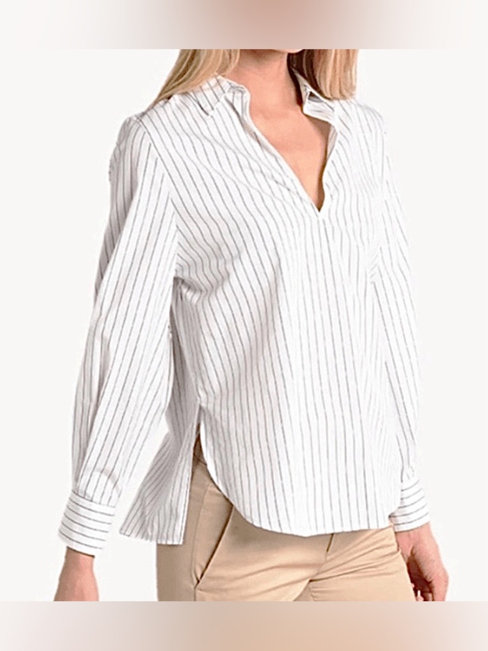 LN WOMENS VINCE MEDIUM (bust 44”) STRIPED COTTON POPOVER BLOUSE SHIRT TOP